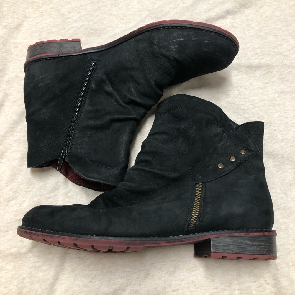 Remonte Women’s Suede Wool Lined Slouchy Ankle Boots Leather Warm Distressed